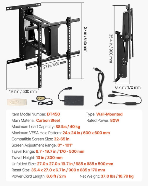 Motorized TV Wall Mount, TV Mount for 32 to 65 Inch TV, Electric